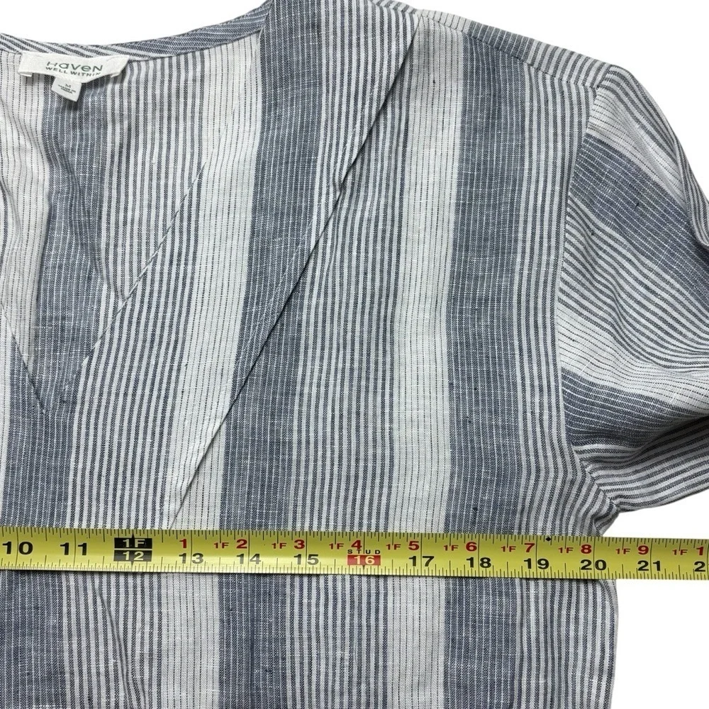 Haven Well Within Ombre Striped Linen V-Neck Top • Size M • 3/4 Sleeve Coastal - Picture 7 of 11